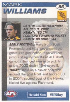 2005 Select Herald Sun AFL #96 Mark Williams Back